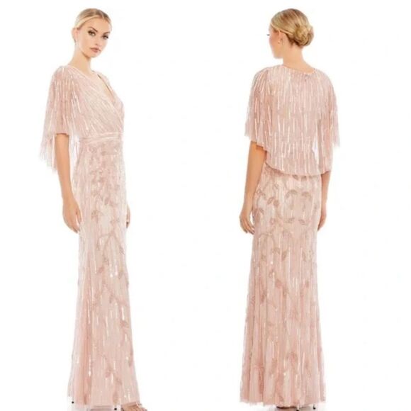 Mac Duggal 9064 Size 14 Embellished V-neck Wrap Top Cape Trumpet Gown, Blush - Picture 10 of 10